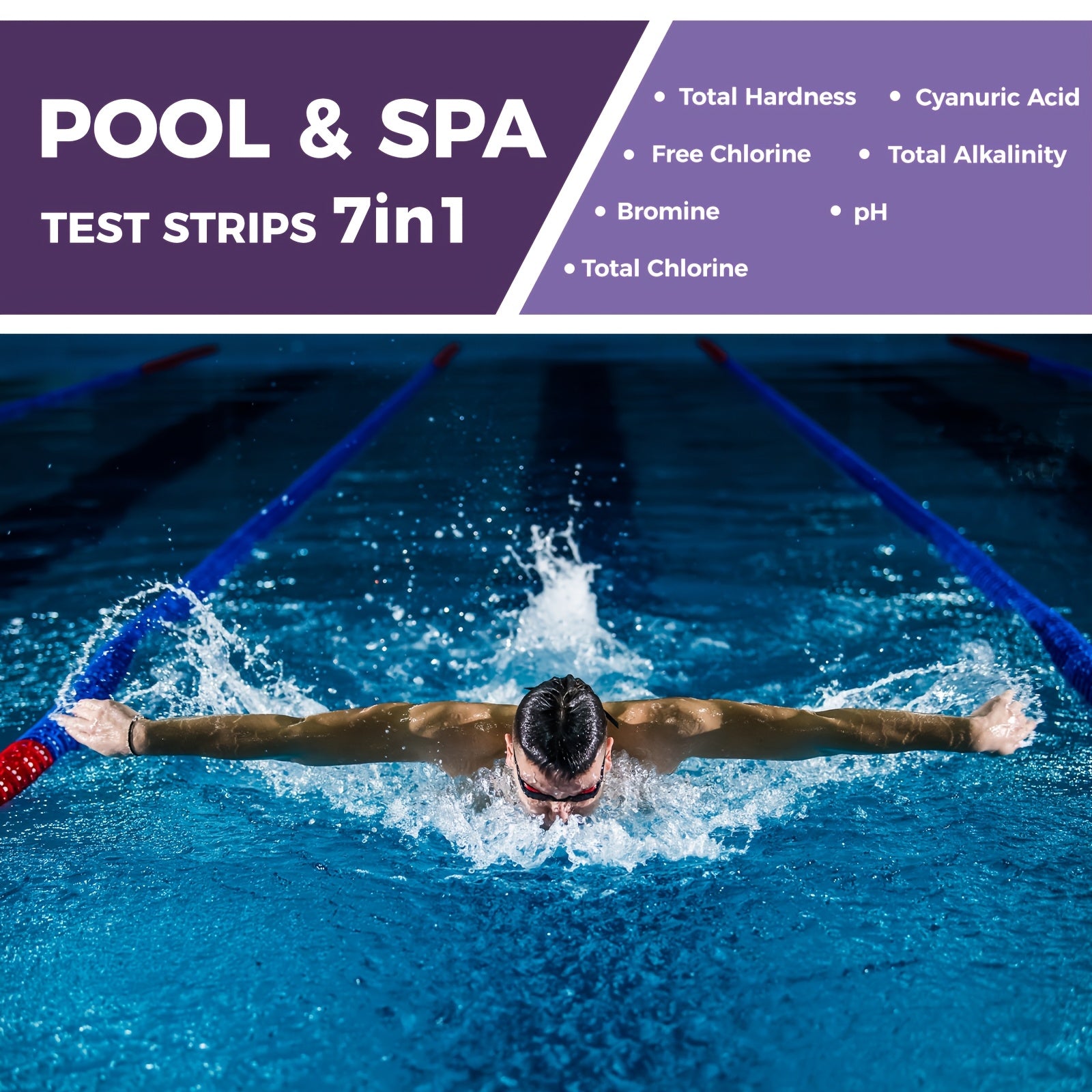 7-Way Pool Test Strips 150 Count Water Chemical Testing Kit for Swimming Pool Hot Tub & Spa – Tests Bromine pH Free Chlorine Total Alkalinity Hardness Cyanuric Acid – Fast Accurate Results