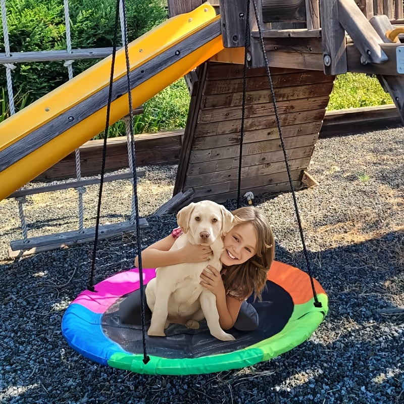 40" Saucer Swing for Kids & Adults – 900 Lbs Capacity, Waterproof Oxford Fabric, Outdoor Disc Tree Swing with Hanging Straps & Colorful Flags