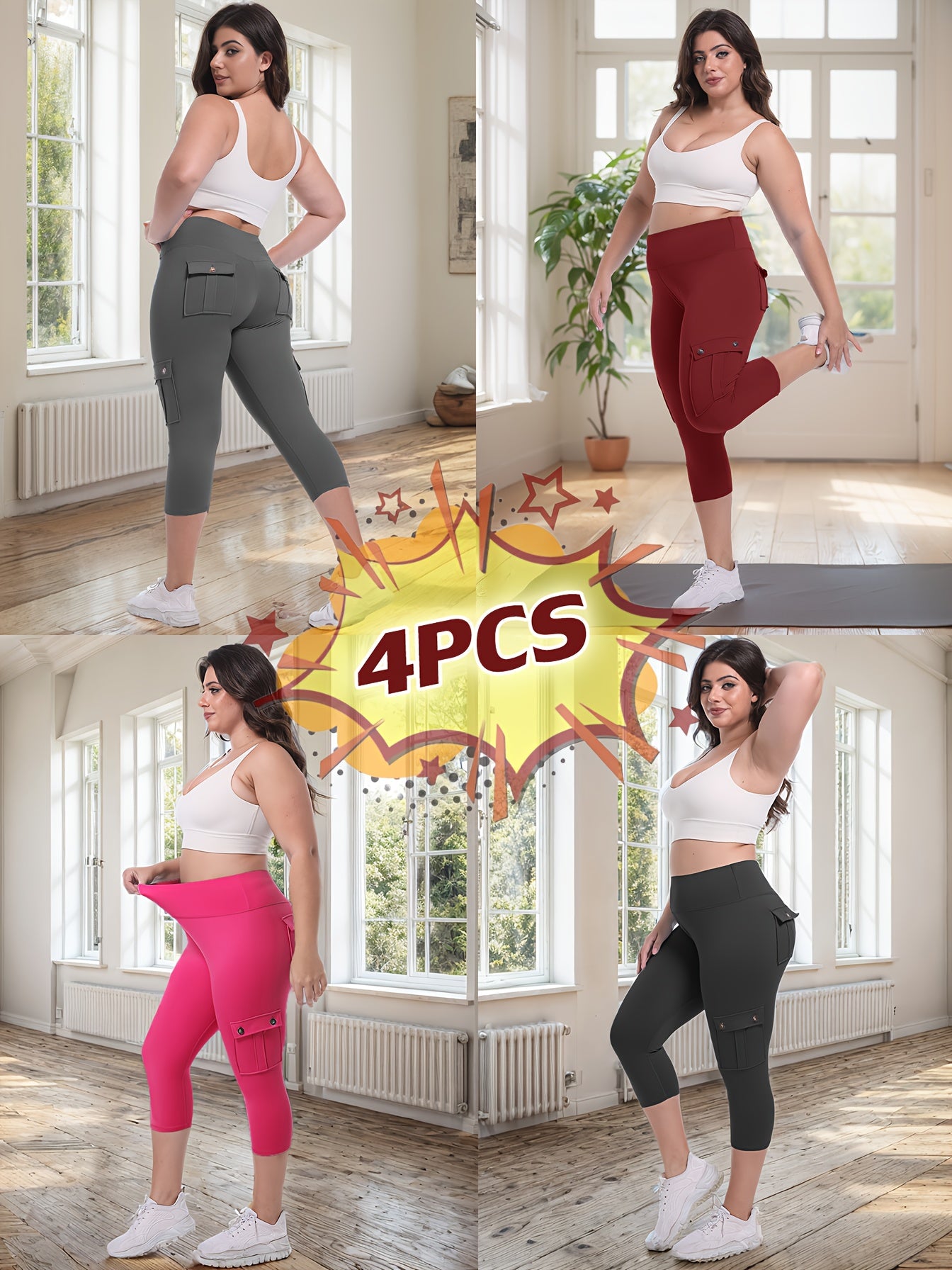 Women's Yoga Capri Pants with Pockets High Waist Butt Lifting Tummy Control – 4-Way Stretch 7/8 Workout Leggings for Running Gym Hiking Pilates 75% Polyester 25% Elastane S M L XL XXL Multi-Color