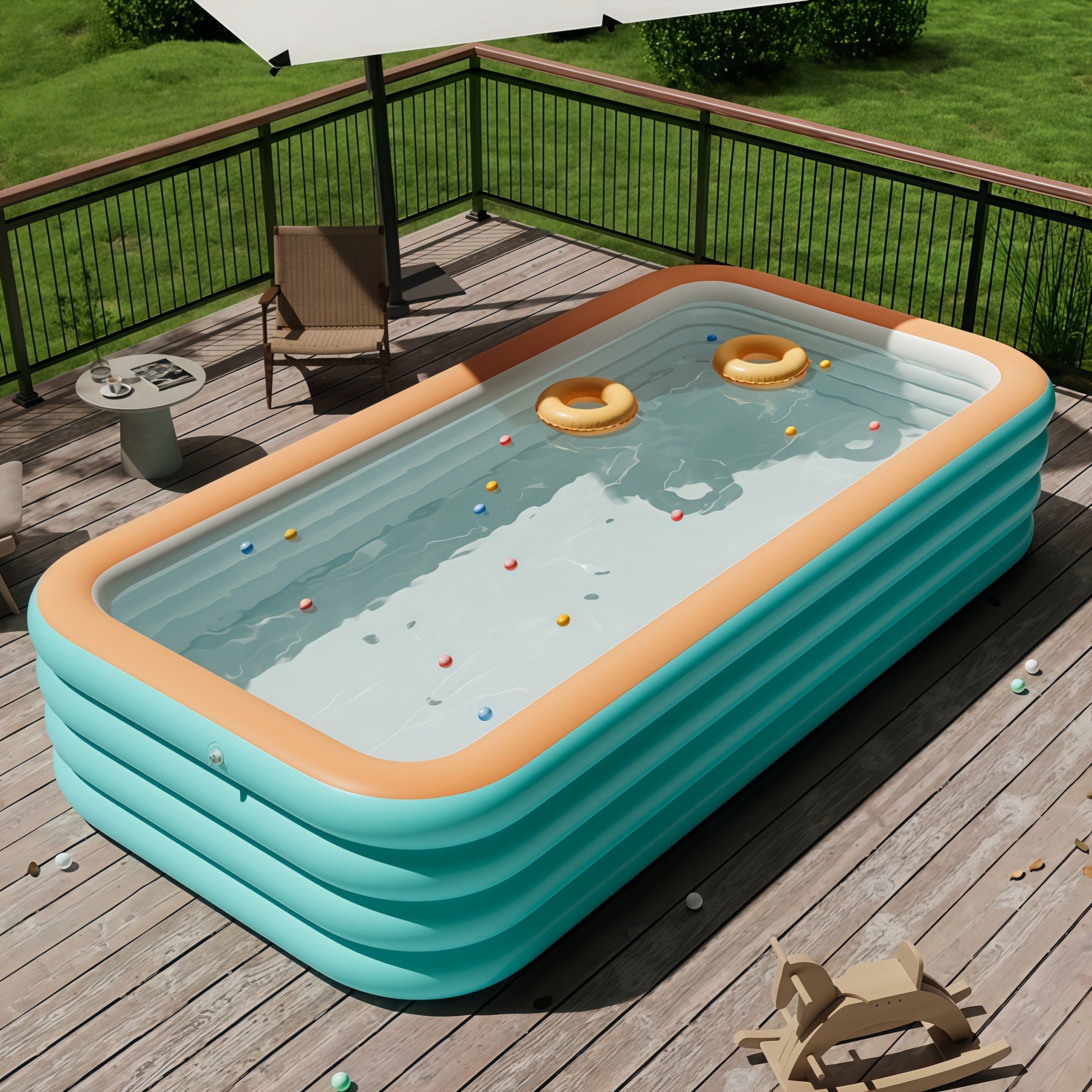 Large Inflatable Family Pool for Adults – 3 & 4 Layer Durable Quick Setup Outdoor Swimming Pool Seats 4-9 People for Summer Parties Backyard Fun 82-120 Inch