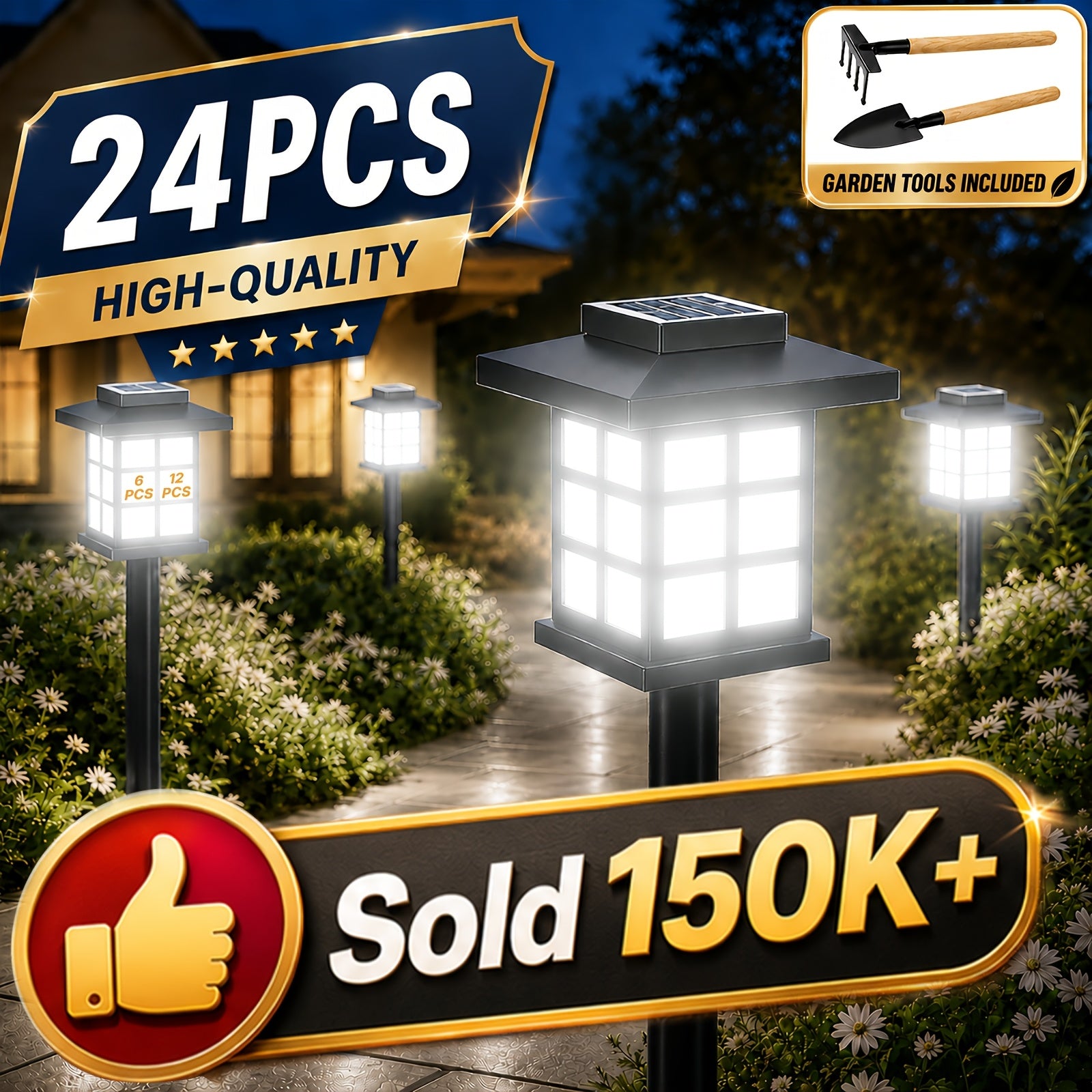 Solar Pathway Lights Outdoor IP55 Waterproof LED 10-Hour Runtime – Garden Driveway Landscape Stake Lights Auto Dusk-to-Dawn – Warm White & Color-Changing – 6 12 24 Pack