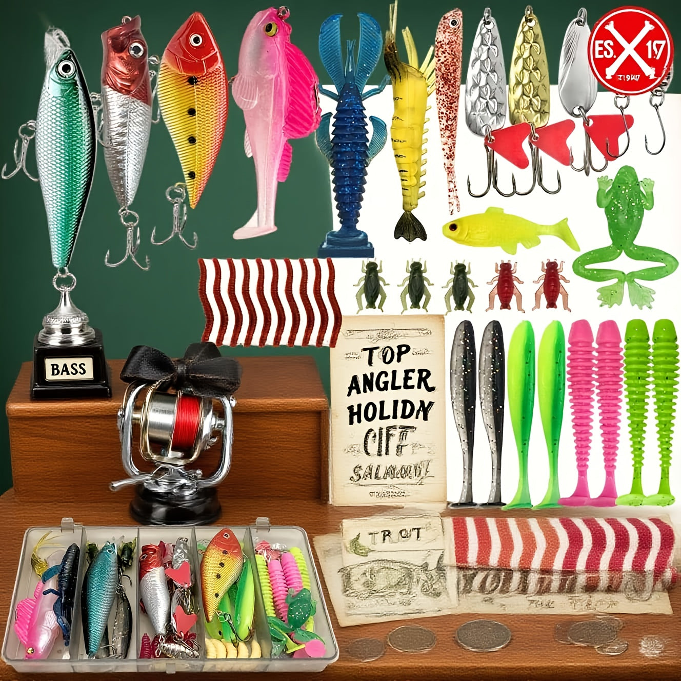 133-Piece Fishing Kit – Spinner Baits Wobblers Lead Jigs Sinkers Hooks & Storage Box Complete Freshwater Beginner Tackle Set for Bass Trout Carp