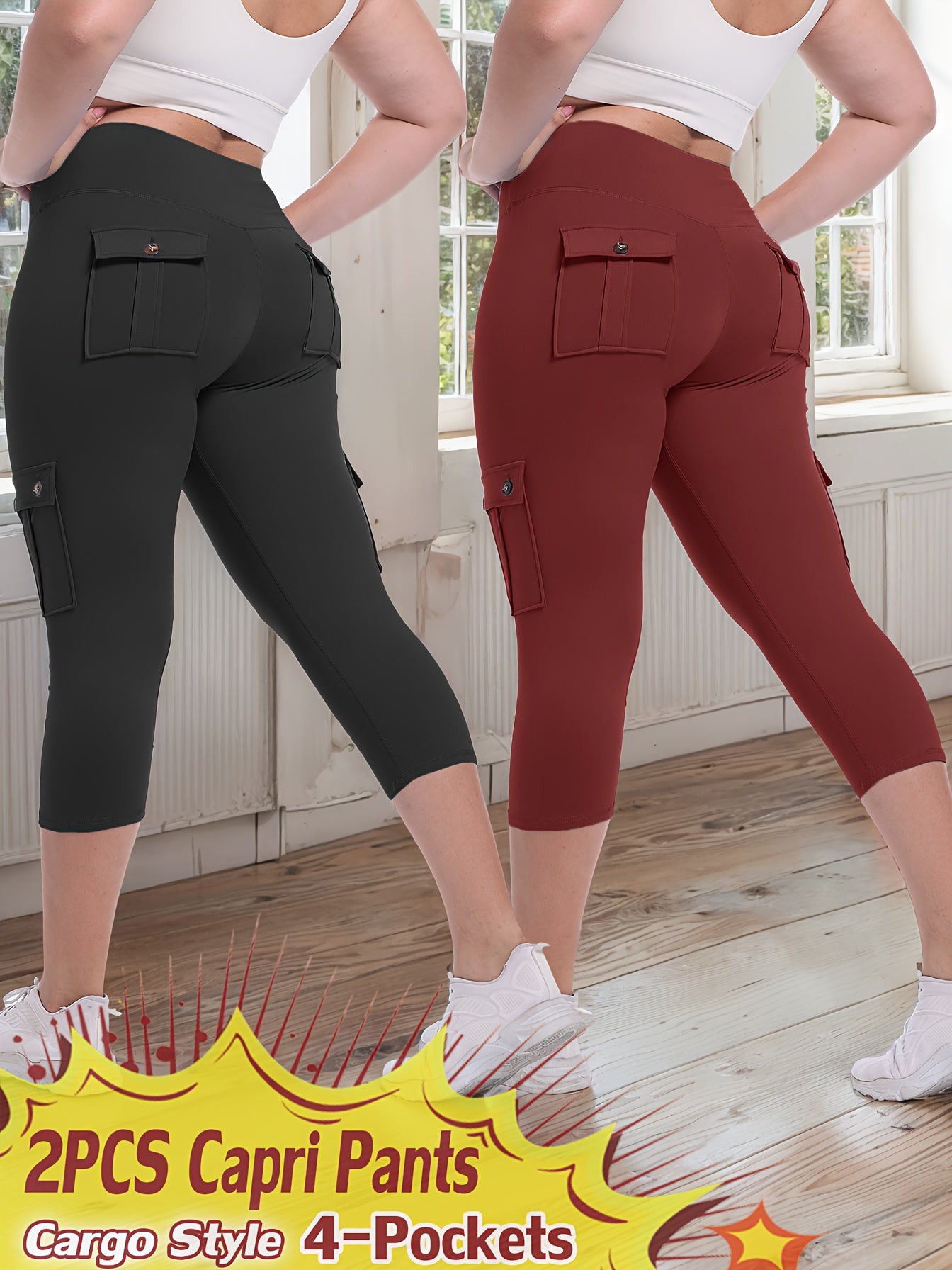 2pcs Capri Leggings Set Women High Waist Butt Lifting Yoga Workout Pants Tummy Control 4-Way Stretch Activewear S-XXL