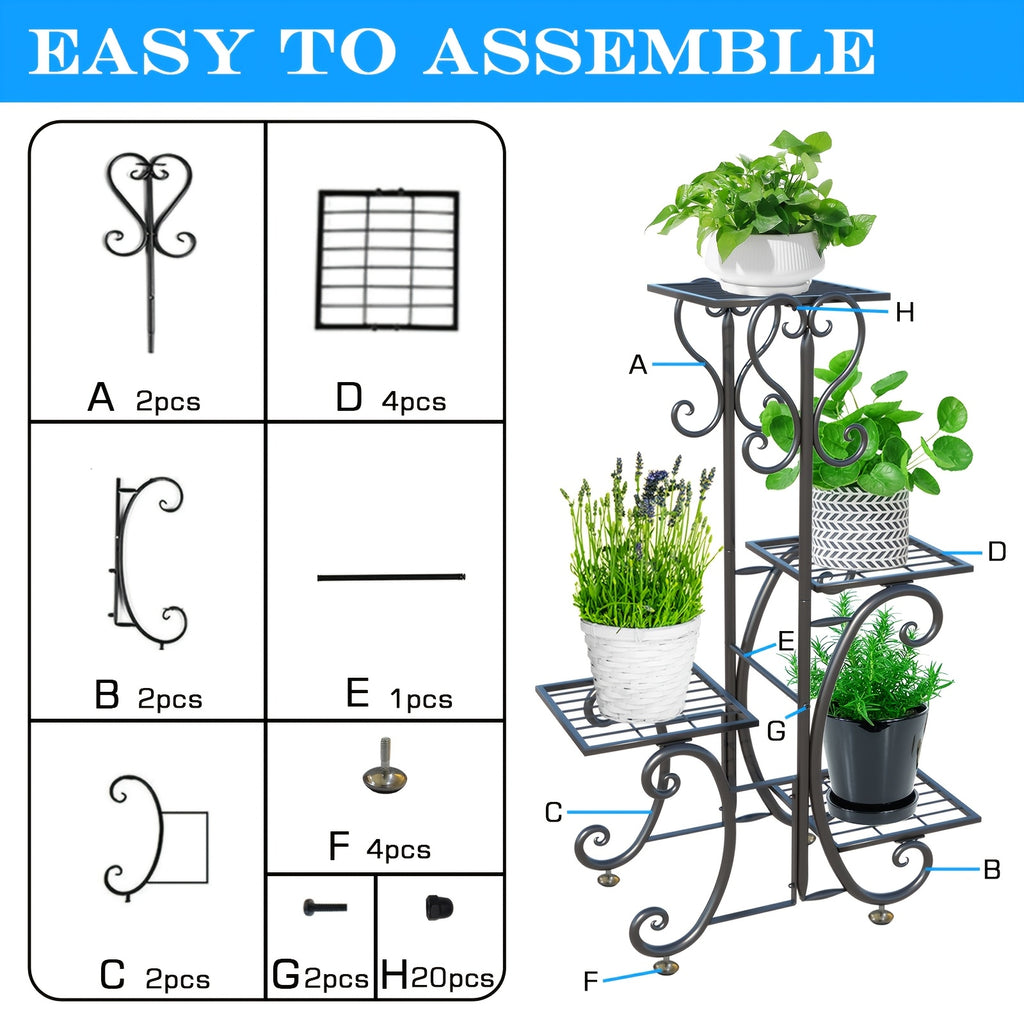 Metal Plant Stand Indoor Outdoor – Multi-Tier Wrought Iron Flower Pot Holder Display Rack for Garden, Patio, Balcony, Corner & Office | 1, 6-Tier Options, Black