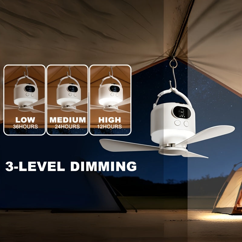 Portable Camping Ceiling Fan 10400mAh USB Rechargeable Tent Fan with Remote Control LED Light Detachable Blades 4 Speed Settings for Camping Hiking Outdoor Travel