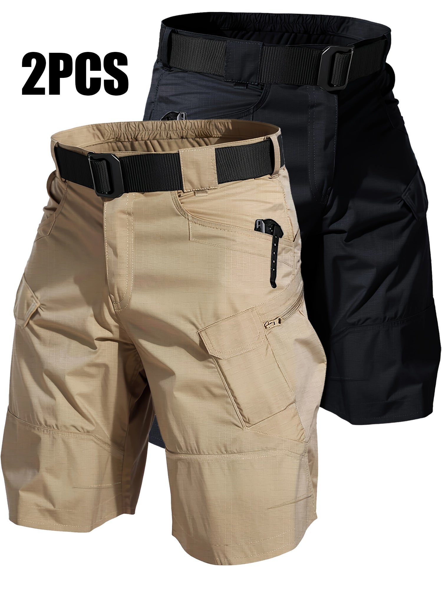 Cargo Shorts for Men 2 Pack – Multi-Pocket 100% Polyester Regular Fit Outdoor Hiking Work Casual Shorts S-XXXL (Black, Gray, Khaki, Army Green)