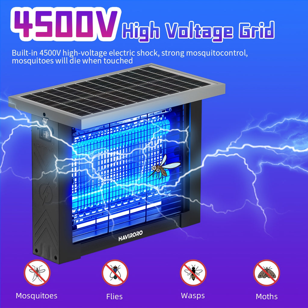 Solar Powered Bug Zapper Outdoor 4500V Electric Insect Killer - Wireless Portable Mosquito Trap Fly Killer Moth Zapper for Home Patio Backyard Camping