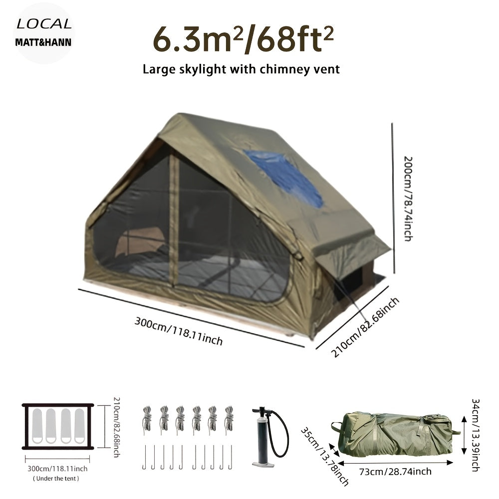 Inflatable Glamping Tent for 4-6 Person – 4-Season Large Luxury Air Tent with Optional Skylight & Stove Jack, Manual Pump Included, Windproof Family Camping Shelter (6.3-12 sqm)