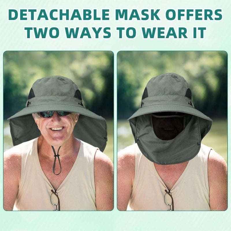 UPF 50+ Sun Hat with Neck Flap 3Pcs – Wide Brim Breathable Bucket Hat UV Protection for Men Women Fishing Hiking Camping Outdoor, Black Dark Gray Army Green
