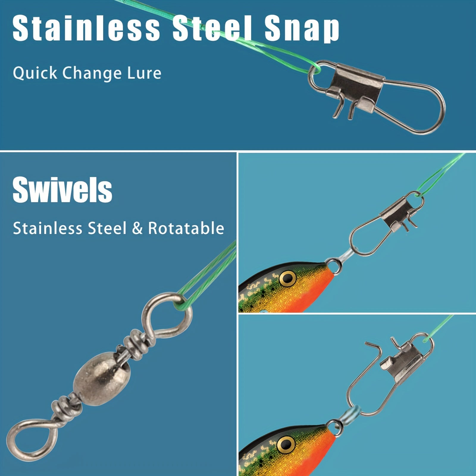 Steel Wire Fishing Leaders 100 Pcs – Anti-Bite Stainless Steel Pre-Rigged with Swivels & Snaps for Pike Musky Barracuda Bass Saltwater Freshwater Predator Fishing – 10–44LB Pull Strength Trace Wire Rig