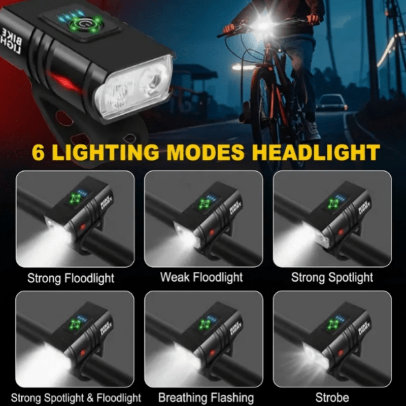USB Rechargeable Bike Light Set Ultra-Bright Front and Rear – Type-C Fast Charge Aluminum Alloy Bicycle Lights 6 Front Modes 4 Rear Modes for Night Riding Commuting Camping Safety
