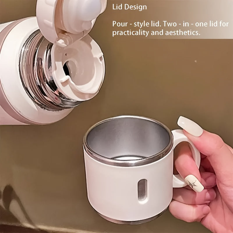 Insulated Water Bottle 600ml Stainless Steel Double Wall Leak-Proof Lid with Handle & Cleaning Brush – Vacuum Tumbler for Outdoor Hiking Camping Gym Travel