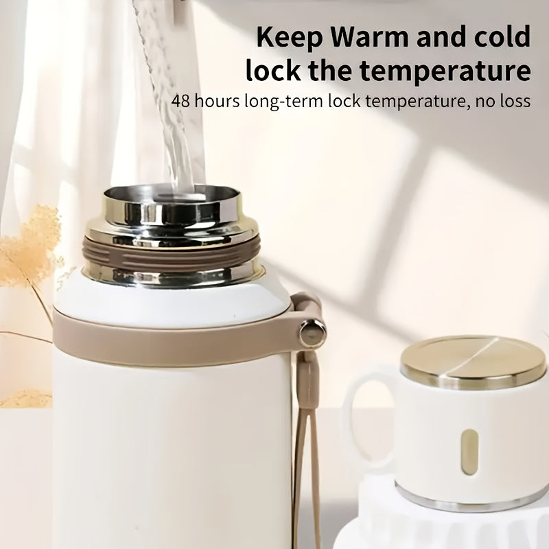 Insulated Water Bottle 600ml Stainless Steel Double Wall Leak-Proof Lid with Handle & Cleaning Brush – Vacuum Tumbler for Outdoor Hiking Camping Gym Travel