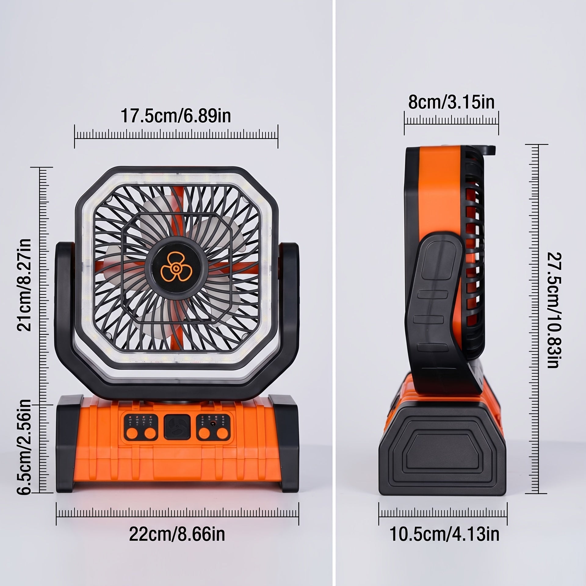 FX13 20000mAh Camping Fan with Built-in LED Light Rechargeable USB Portable Outdoor Fan with Tent Hook for Power Outage Construction Site Camping Gear Orange Upgraded
