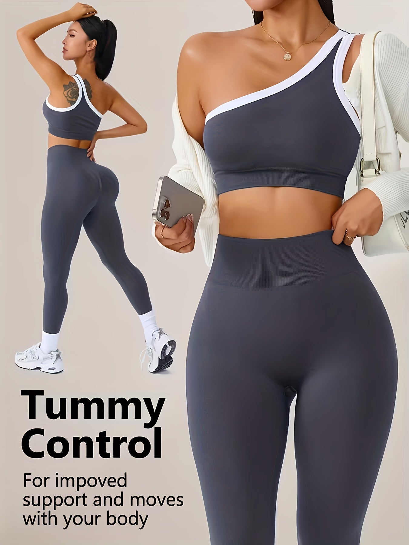 High-Waisted Butt-Lifting Leggings & Sports Bra Set for Women 2-Piece Stretchy Yoga Workout Outfit Solid Color Running Activewear with Camisole Top XS-XL