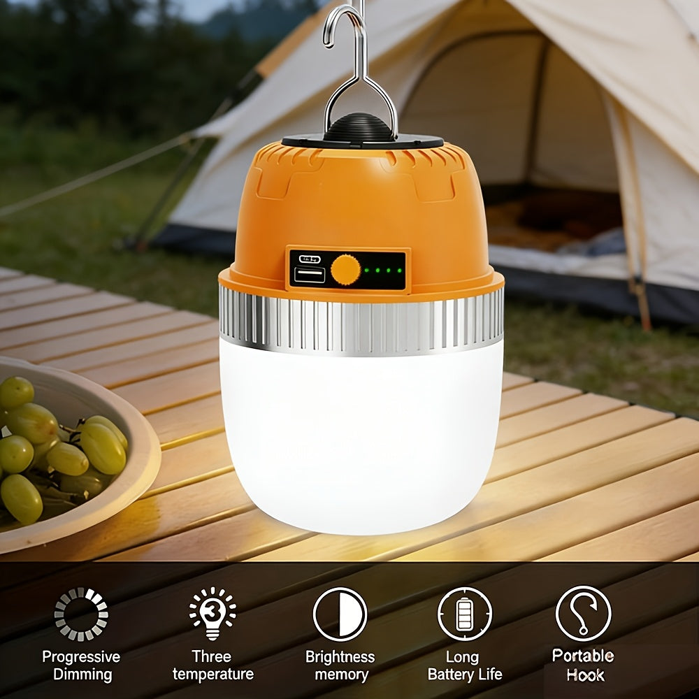 LED Camping Lantern USB Rechargeable – Ultra Bright Hanging Tent Light with Built-In Battery & Emergency Phone Charger for Camping, BBQ, Patio & Outdoor Use | Orange