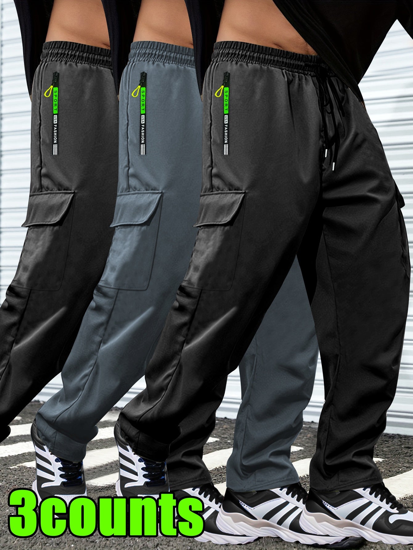 Men's Lightweight Cargo Pants with Drawstring & Elastic Waist – Multi Zipper & Side Pockets, Breathable Regular Fit for Hiking, Camping & Casual Outdoor Wear, S-XXXL