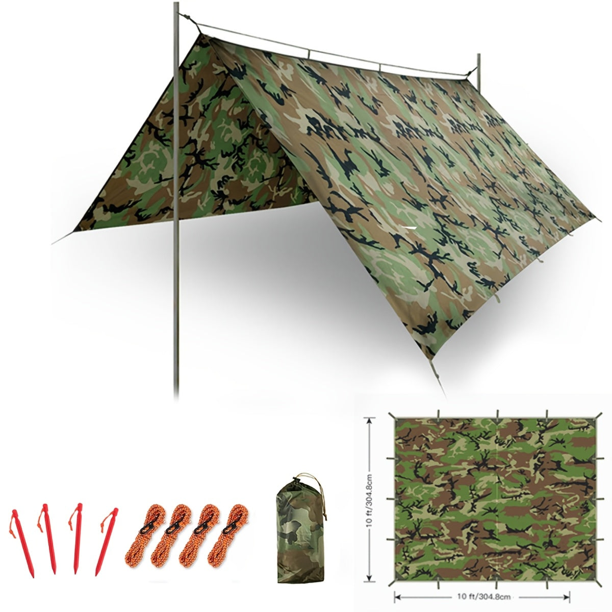 Waterproof Camping Tarp Canopy 4 Person – UV Protection Alloy Poles Portable Foldable Rain Fly Awning for Hiking Backpacking Survival Outdoor, Multiple Colors & Sizes