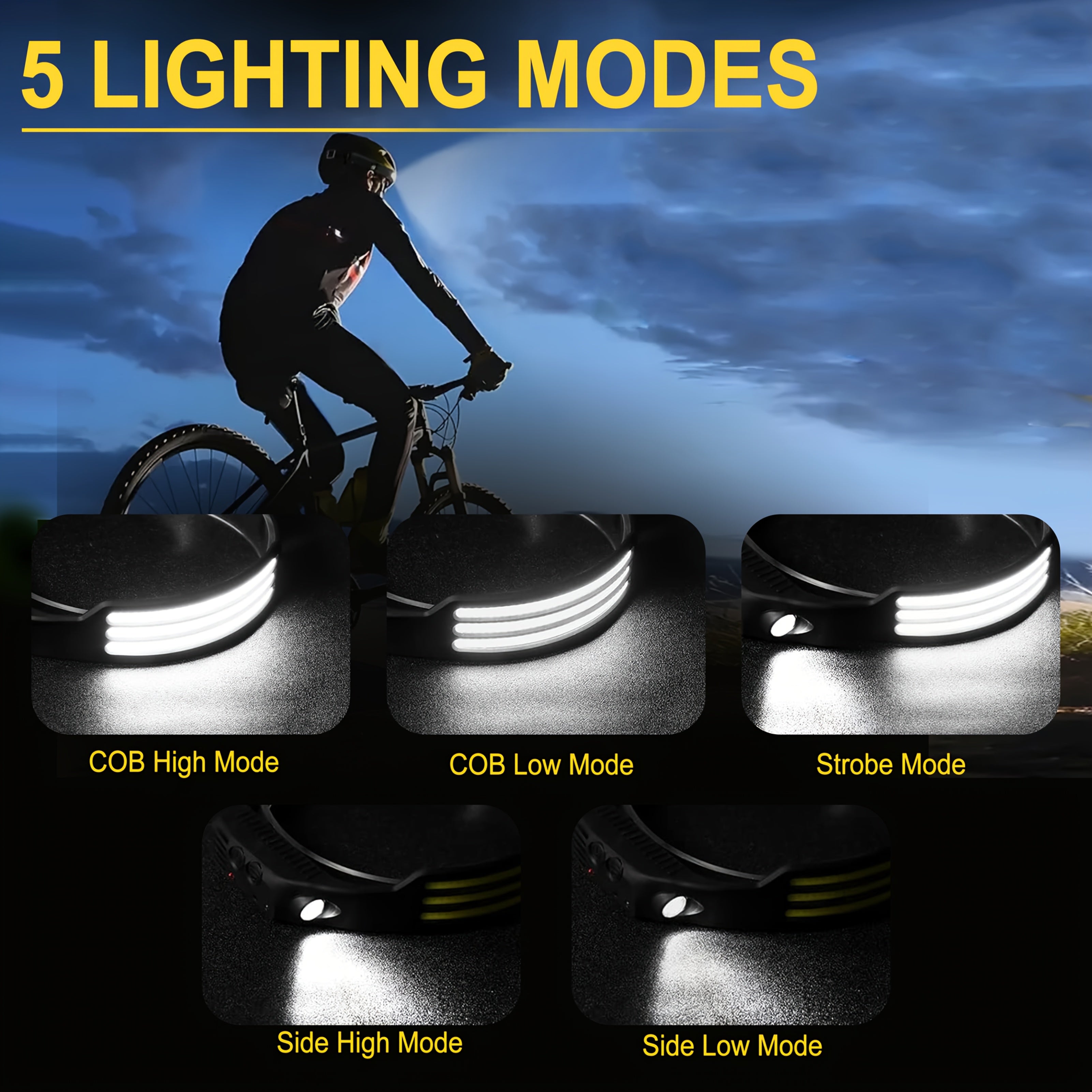 Motion Sensor Headlamp USB Rechargeable – IP54 Waterproof Super Bright LED Head Lamp with 5 Light Modes for Camping, Hiking, Running & Fishing | 1, 2 or 3 Pack
