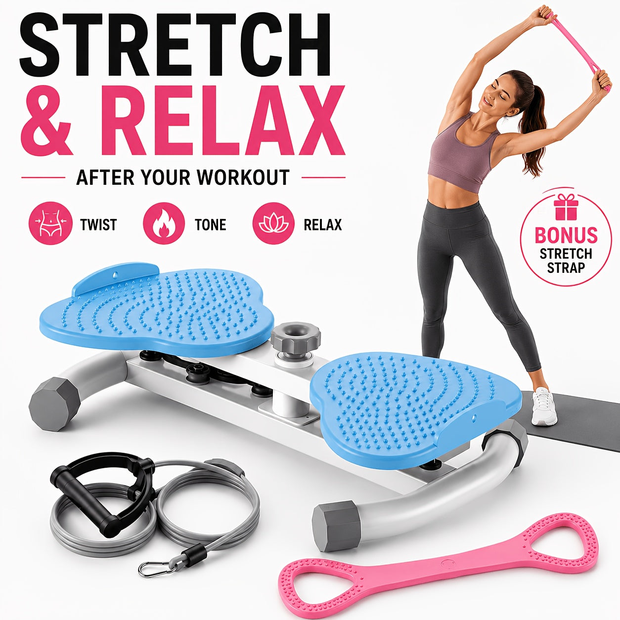 Waist Twisting Board Ab Twister Exercise Machine 360LBS Noiseless Home Gym Digital Display Tracks Time Reps Calories with Figure-8 Resistance Band for Core Workout
