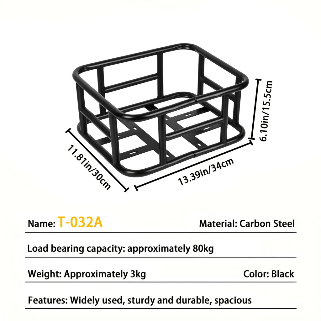 Rear Bike Basket Heavy Duty Iron Large Removable Folding, Bicycle Rear Mount Basket for Most Bikes & Ebikes, Black Frame Cargo Basket for Groceries Vegetables Pets, Commuter Cycling Accessory