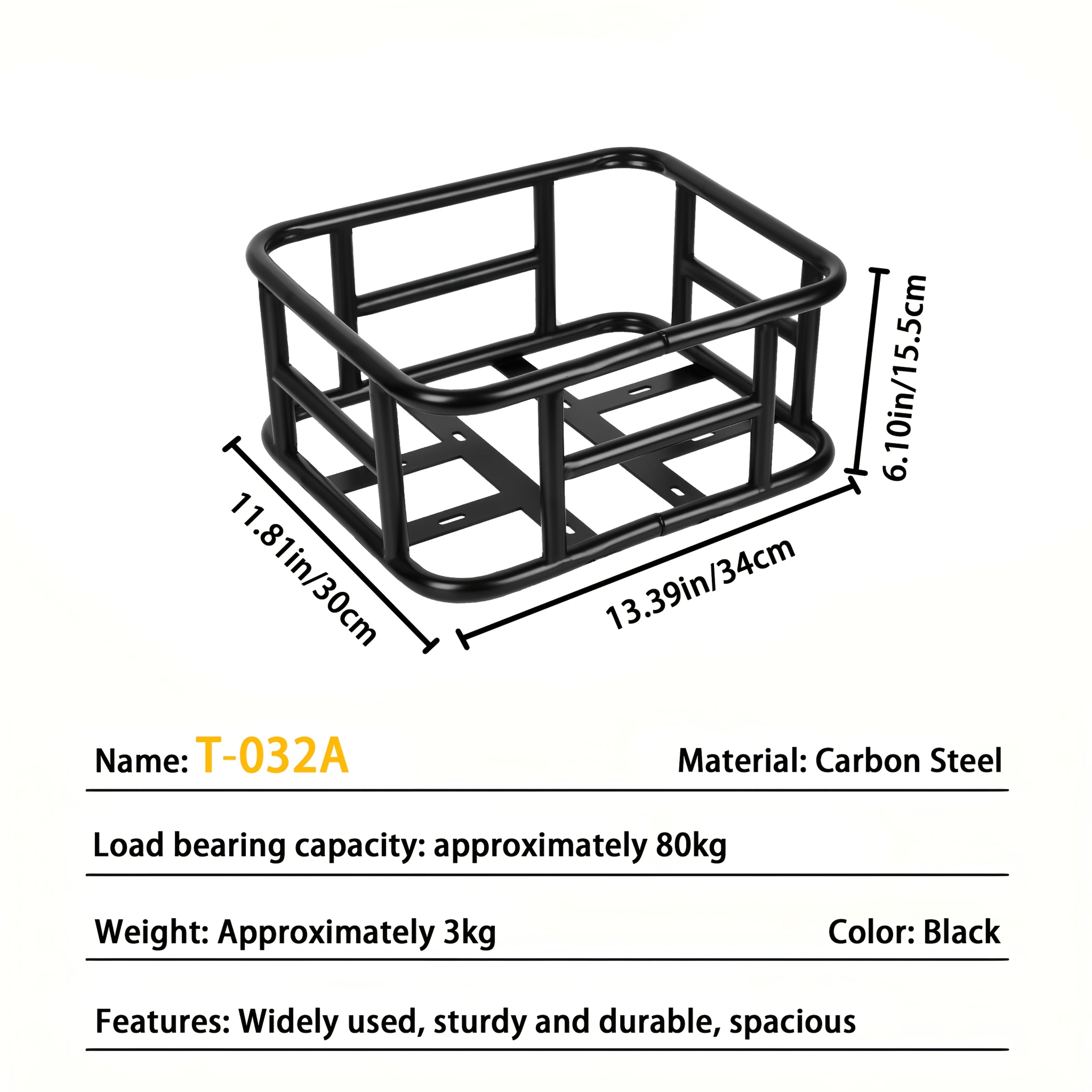 Rear Bike Basket Heavy Duty Iron Large Removable Folding, Bicycle Rear Mount Basket for Most Bikes & Ebikes, Black Frame Cargo Basket for Groceries Vegetables Pets, Commuter Cycling Accessory