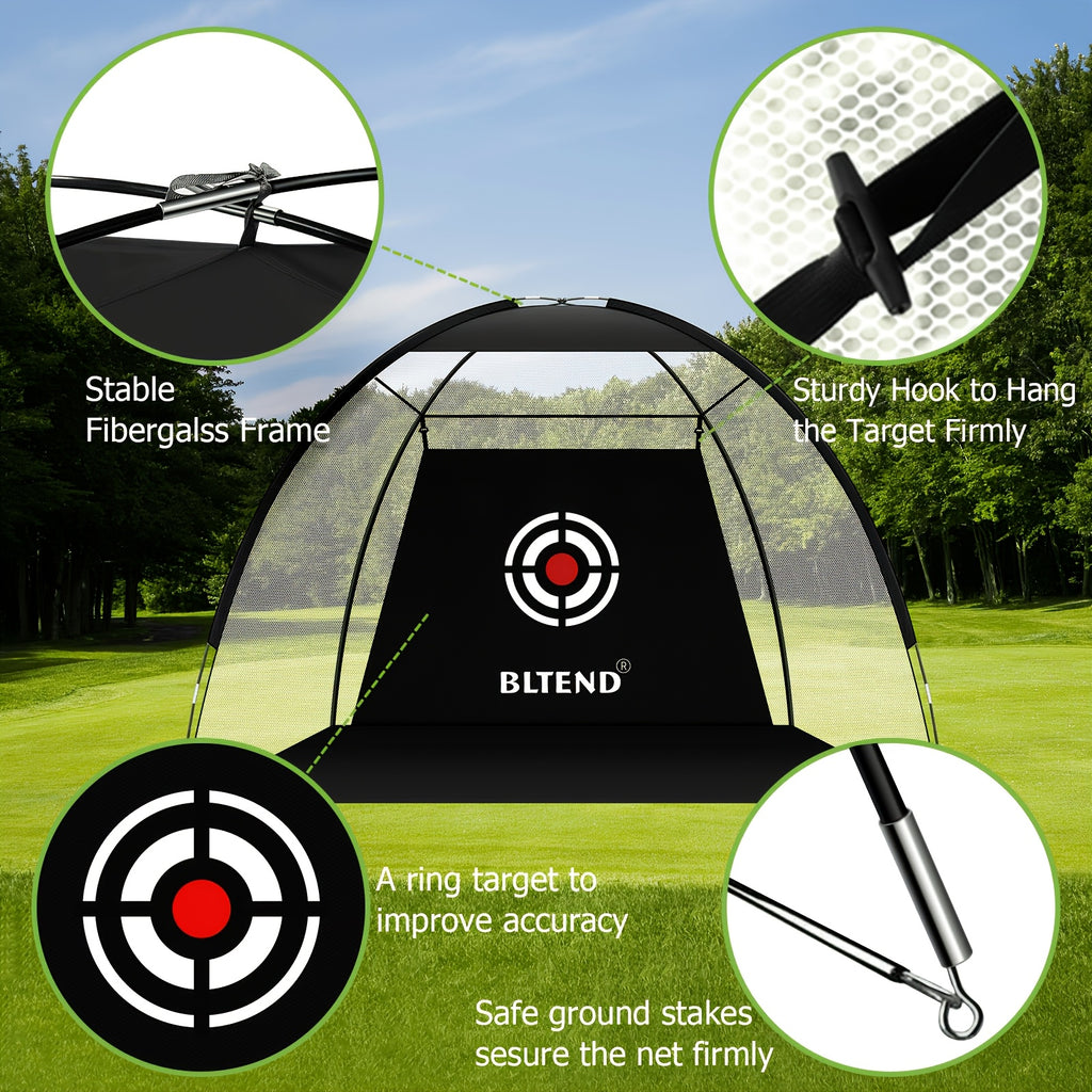 Golf Practice Net with Mat Set 10x7ft – Heavy Duty Backyard Hitting Net with 3-in-1 Turf Mat, Golf Balls & Carry Bag for Indoor & Outdoor Training