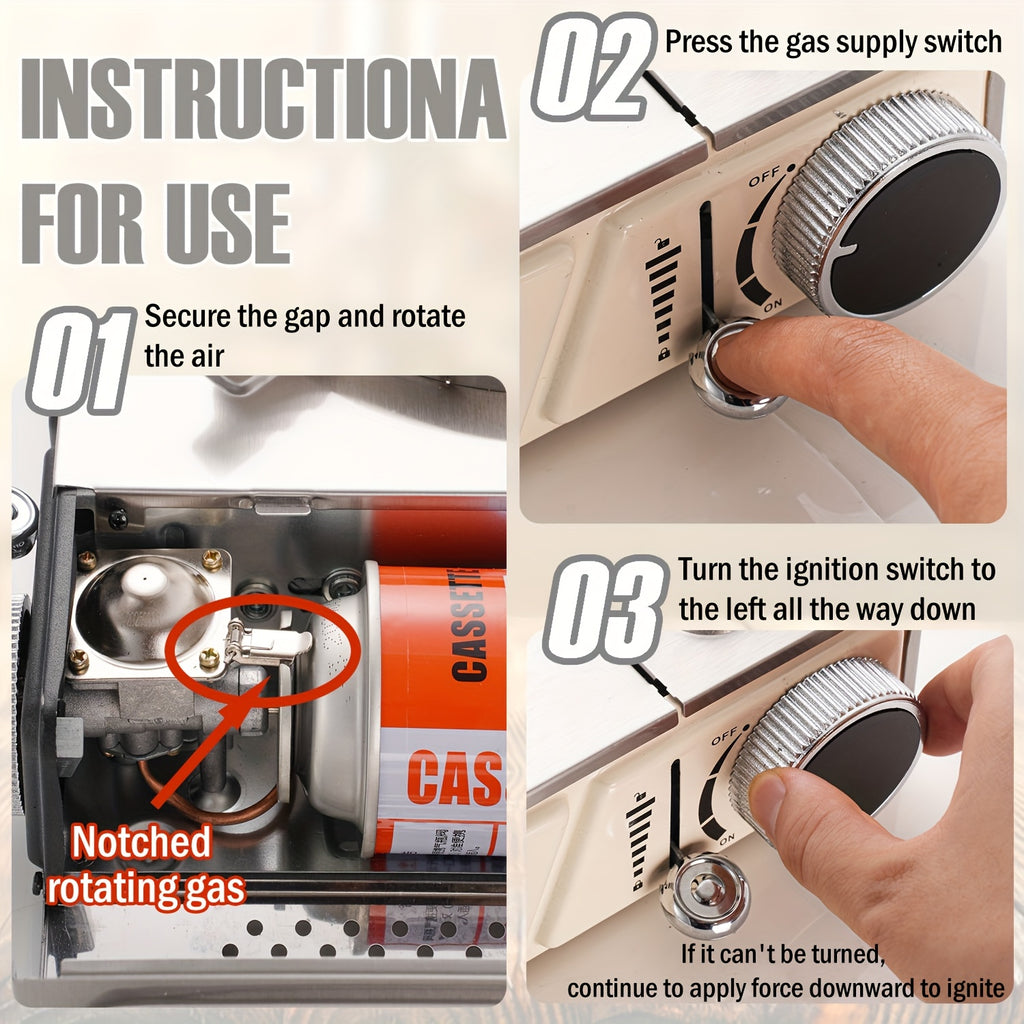Portable Butane Camp Stove with Piezoelectric Ignition & Safety Lock - Compact Lightweight Camping Gas Stove with Overpressure Protection & Sturdy Base for Camping, Hiking, BBQ, Kitchen & Emergency Use