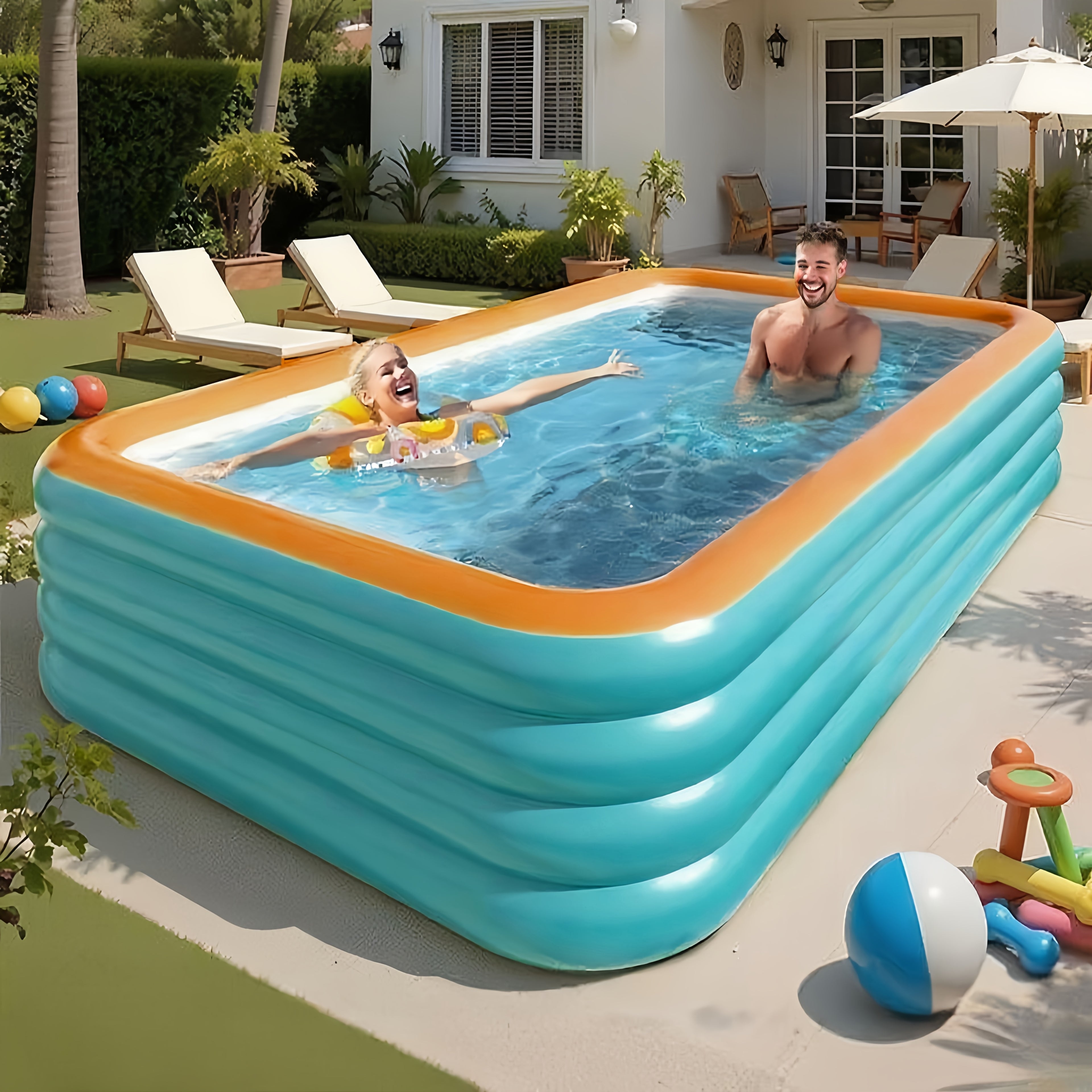 Large Inflatable Family Pool for Adults – 3 & 4 Layer Durable Quick Setup Outdoor Swimming Pool Seats 4-9 People for Summer Parties Backyard Fun 82-120 Inch