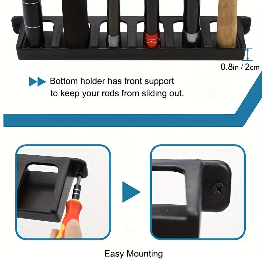 Wall Mount Fishing Rod Holder with High-Density Foam – Multi-Compartment Storage Box & Garage Sports Equipment Organizer for Fishing Gear, Rods & Outdoor Accessories