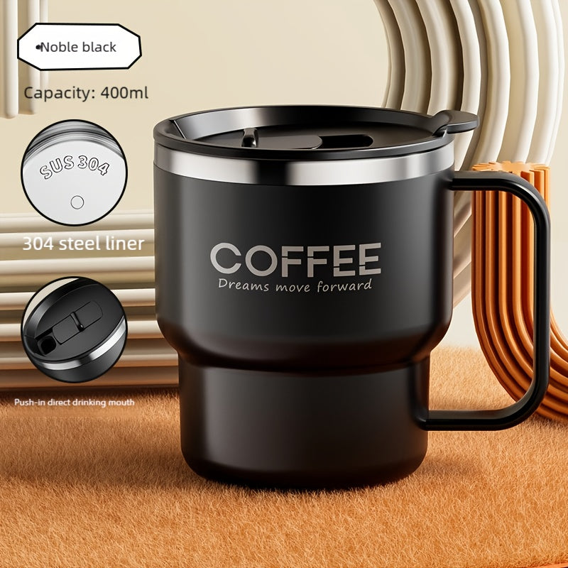 Stainless Steel Insulated Coffee Cup 13.53oz Double Wall Vacuum with Spill-Proof Lid - Wide Mouth Travel Mug with Ergonomic Handle for Hot Cold Drinks - Office Travel Home Gift Red Black White Yellow