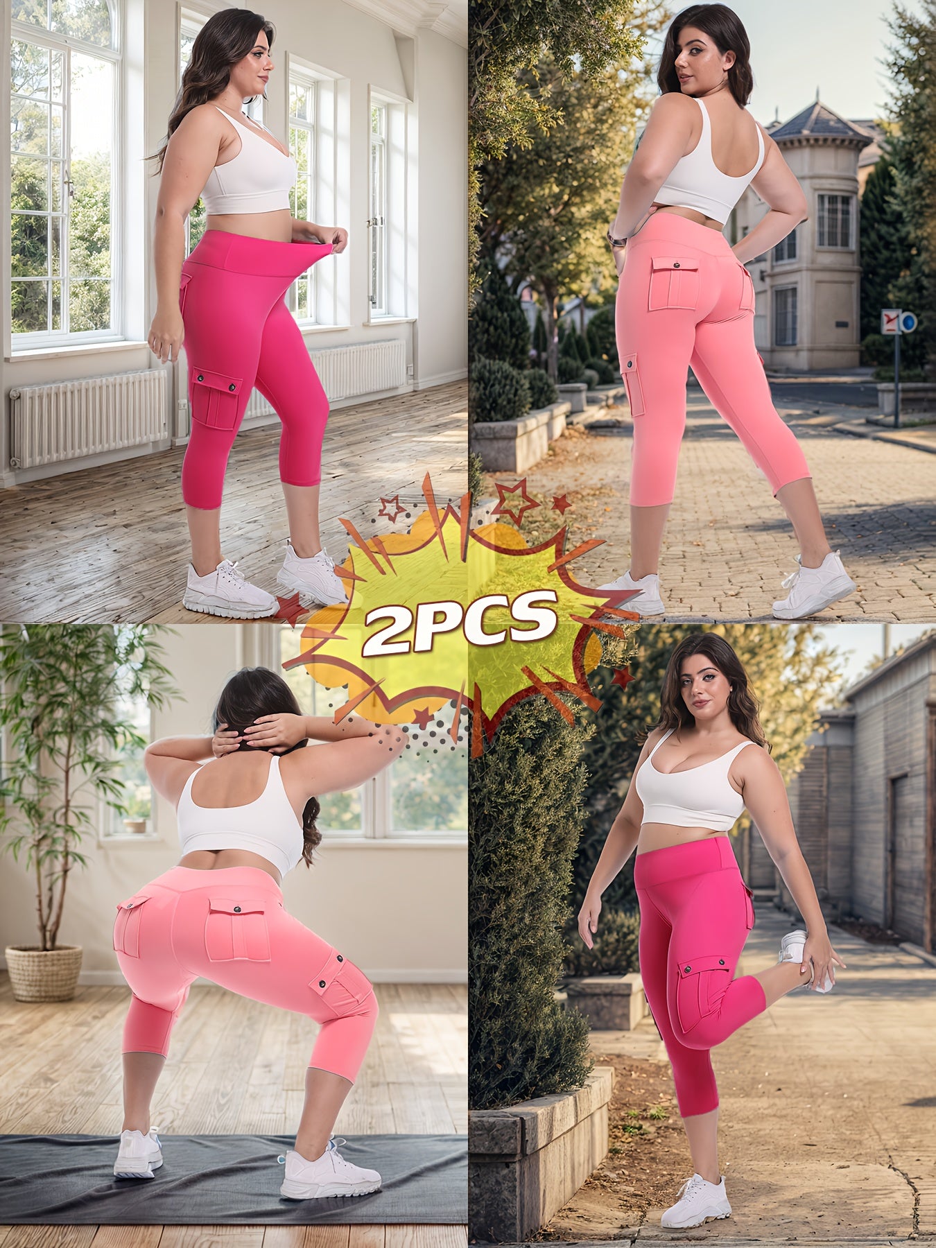 2pcs Capri Leggings Set Women High Waist Butt Lifting Yoga Workout Pants Tummy Control 4-Way Stretch Activewear S-XXL