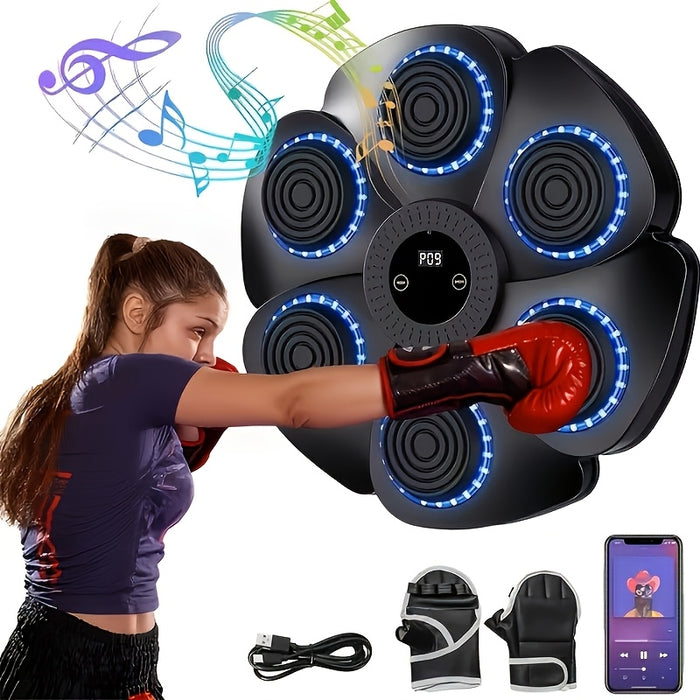 Wall-Mounted Wireless Boxing Machine 9-Speed Adjustable Punch Trainer with Counter LED Lights & Wireless Music – 6 Target Positions Home Gym Boxing Trainer with Gloves – Smart Boxing Pad for Adults
