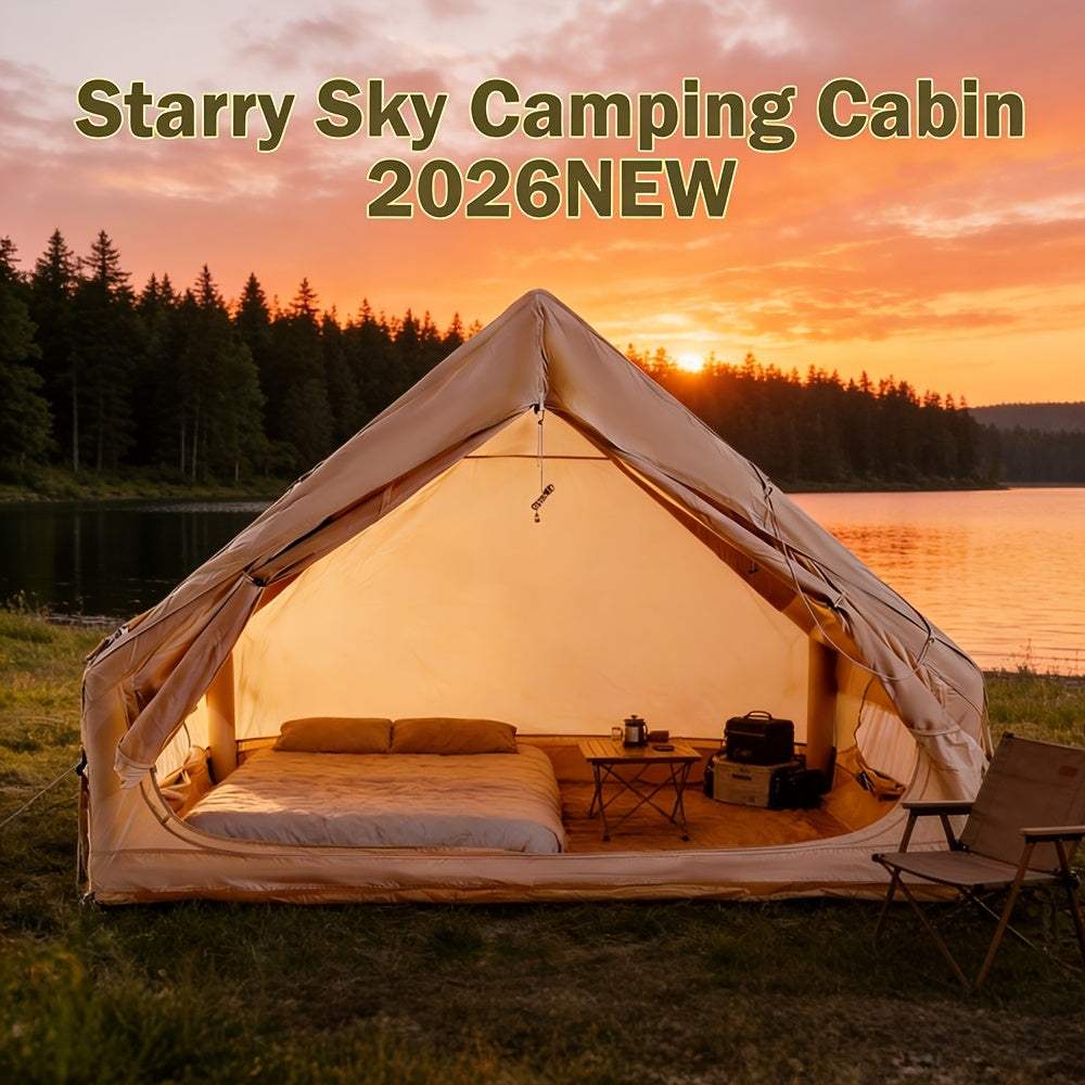 Inflatable Glamping Tent for 4-6 Person – 4-Season Large Luxury Air Tent with Optional Skylight & Stove Jack, Manual Pump Included, Windproof Family Camping Shelter (6.3-12 sqm)