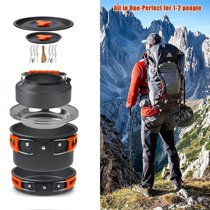 Portable Camping Cookware Set for 2-3 People - Pot Frying Pan Kettle with Cutlery - Foldable Space-Saving Outdoor Cooking Kit for Camping Hiking Backpacking - Lightweight Camp Kitchen Set