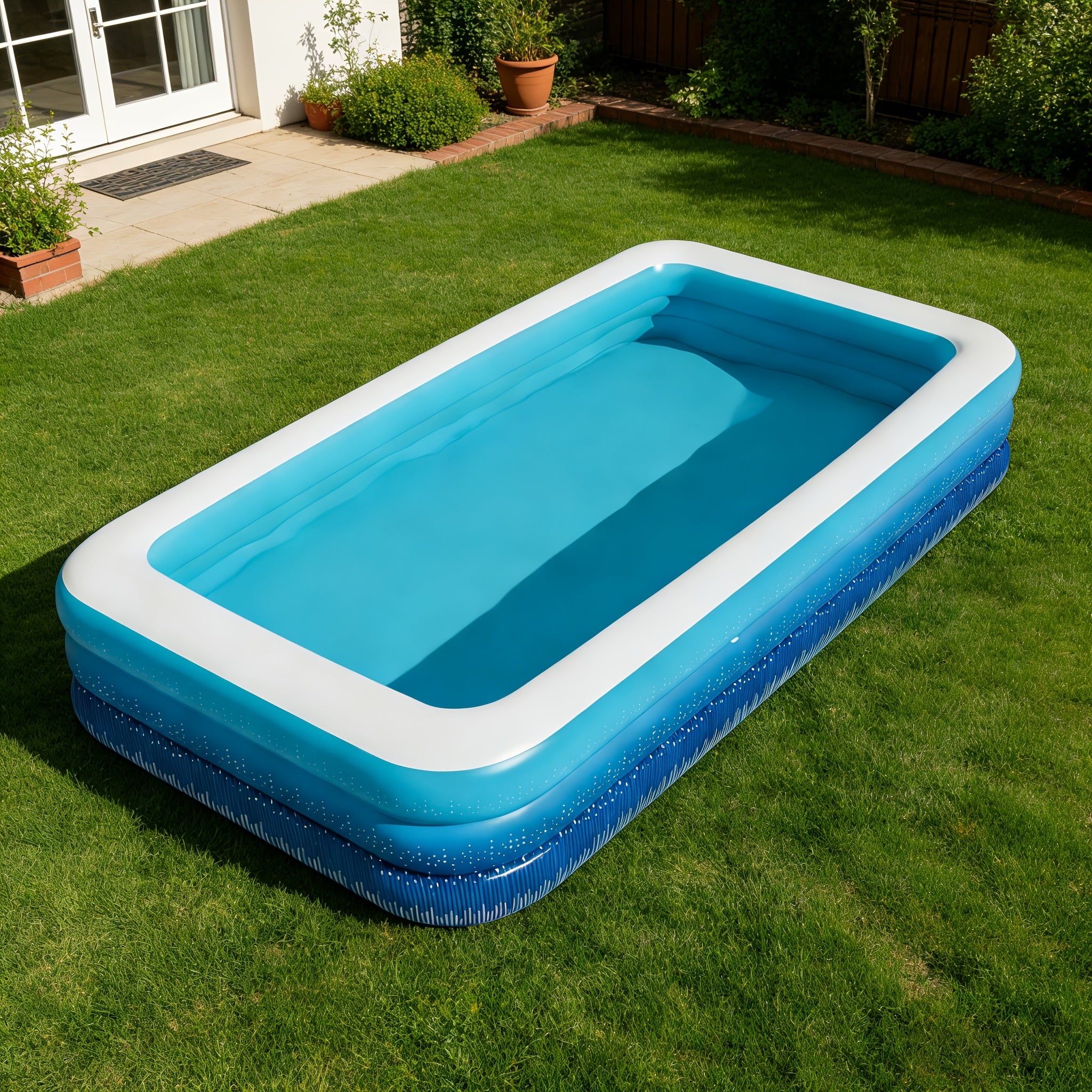 Inflatable Swimming Pool for Adults Thickened 3-4 Layer Foldable Portable Backyard Pool - Above Ground Family Pool for Home Courtyard Outdoor - Navy Blue Sea Blue 70-125 Inch