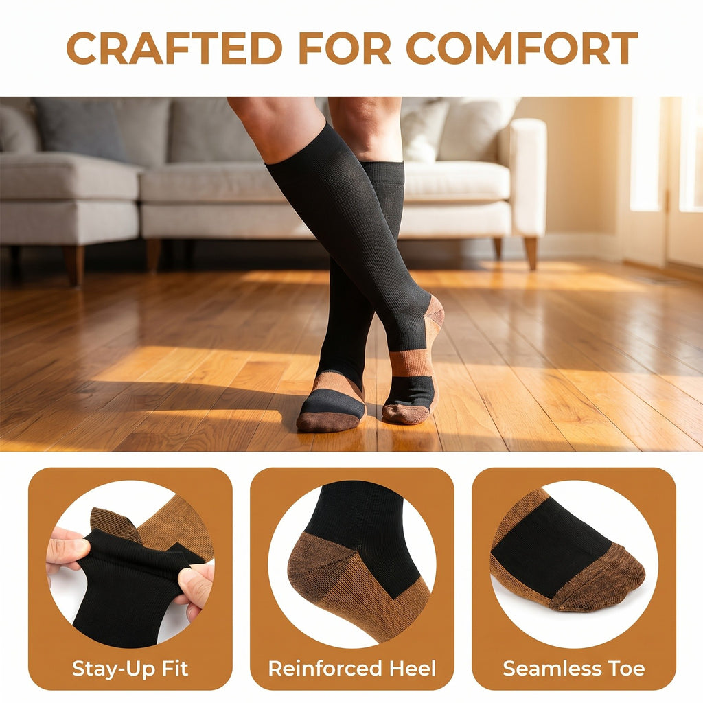 10 Pairs Copper Compression Socks Knee High for Women & Men – Circulation Support for Running Hiking Travel Daily Wear S-XXL