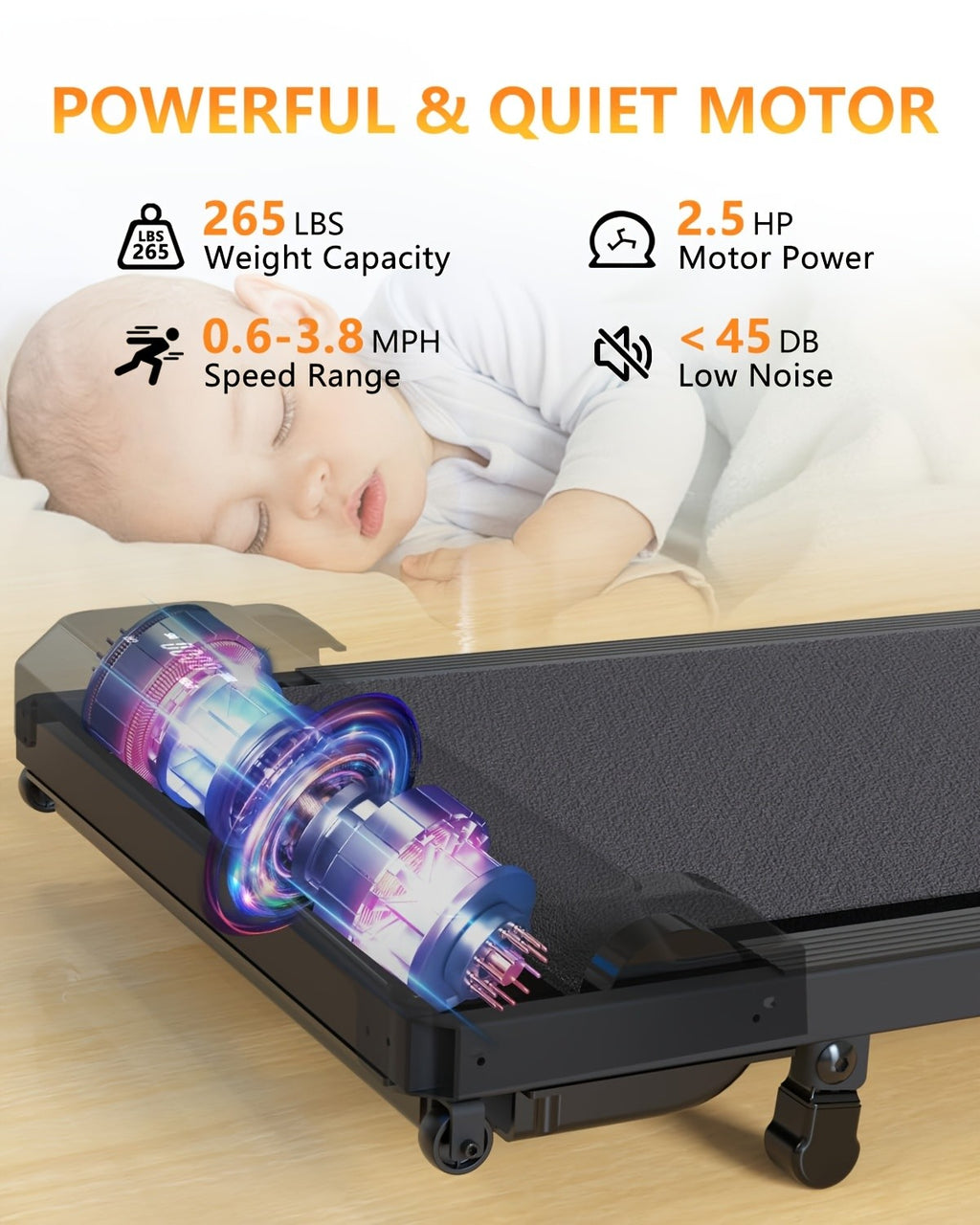 Foldable Treadmill Walking Pad with Incline & Handles – 300 Lbs Capacity, Portable Under Desk Compact Design for Home Gym & Office, Quiet Low-Impact Cardio Machine