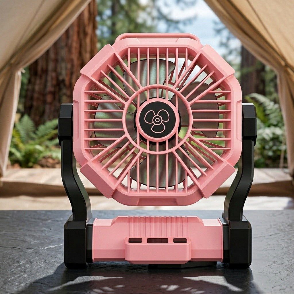 Portable Camping Fan 3-in-1 USB Rechargeable with LED Lantern 4 Wind Speeds Timer Rotating Function Battery Powered Tent Fan for Camping Hiking BBQ Travel Outdoor Adventures