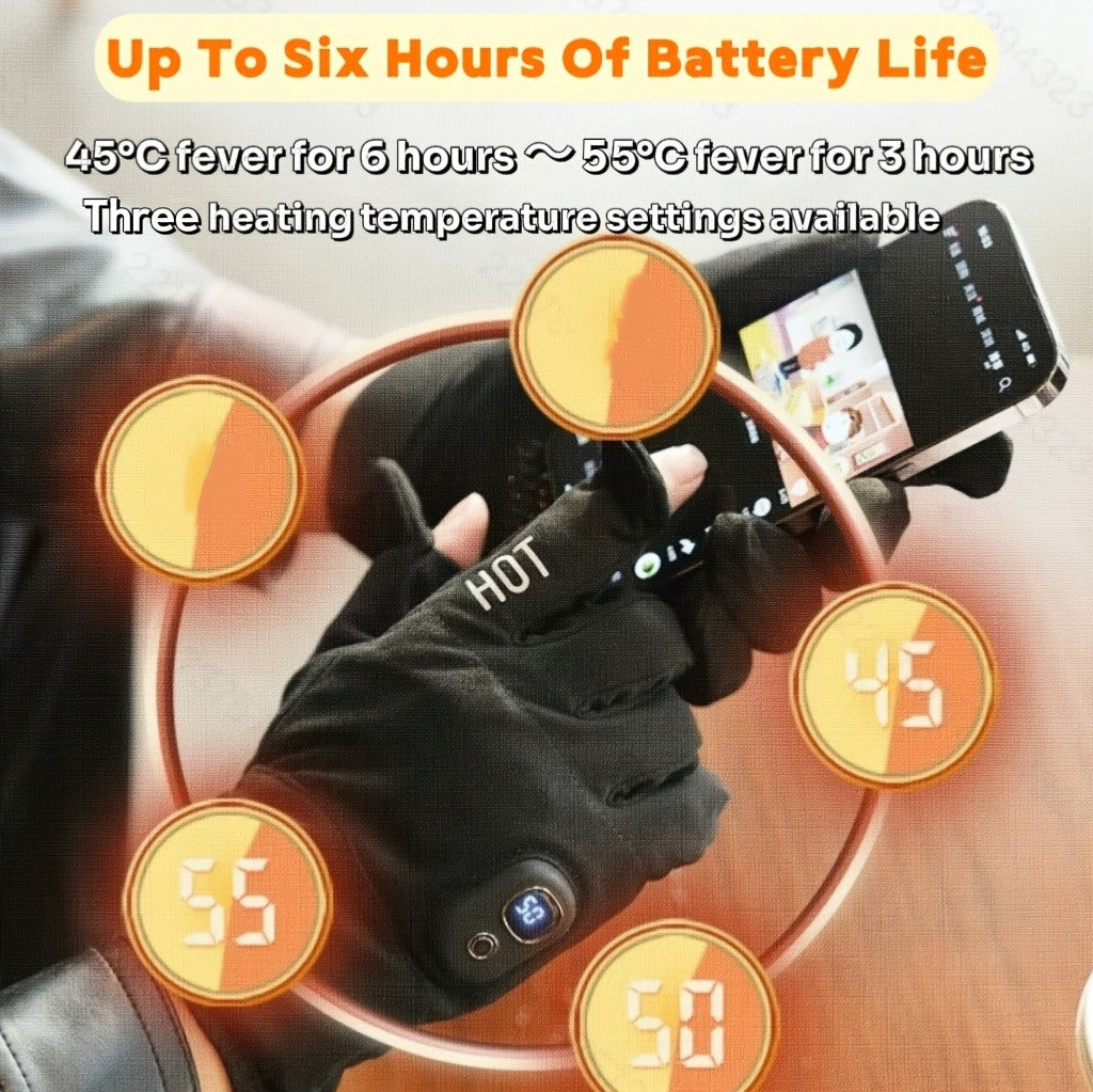 Electric Heated Gloves 3000mAh Rechargeable Hand Warmer Gloves Detachable Fingers 3 Heat Settings Washable Battery Heated Gloves for Cycling Gaming Outdoor Winter Men Women