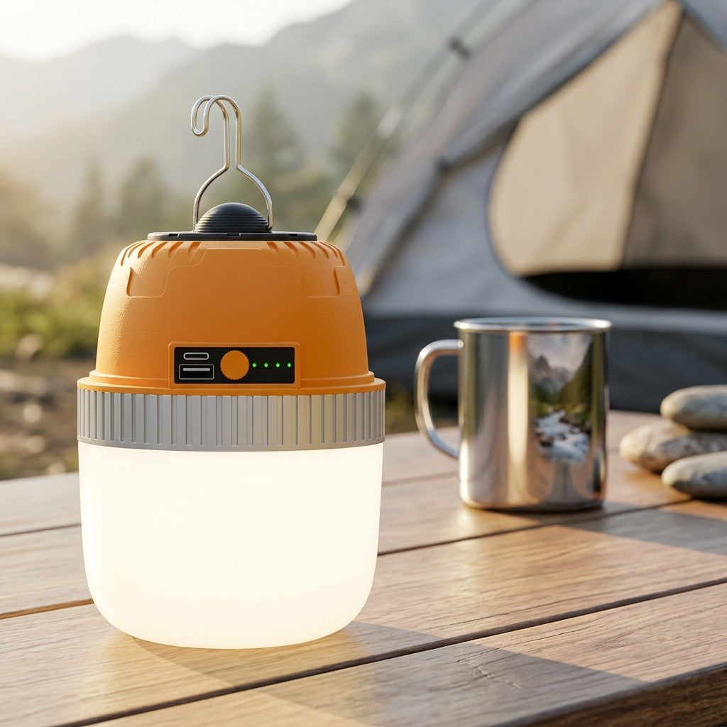 LED Camping Lantern USB Rechargeable – Ultra Bright Hanging Tent Light with Built-In Battery & Emergency Phone Charger for Camping, BBQ, Patio & Outdoor Use | Orange