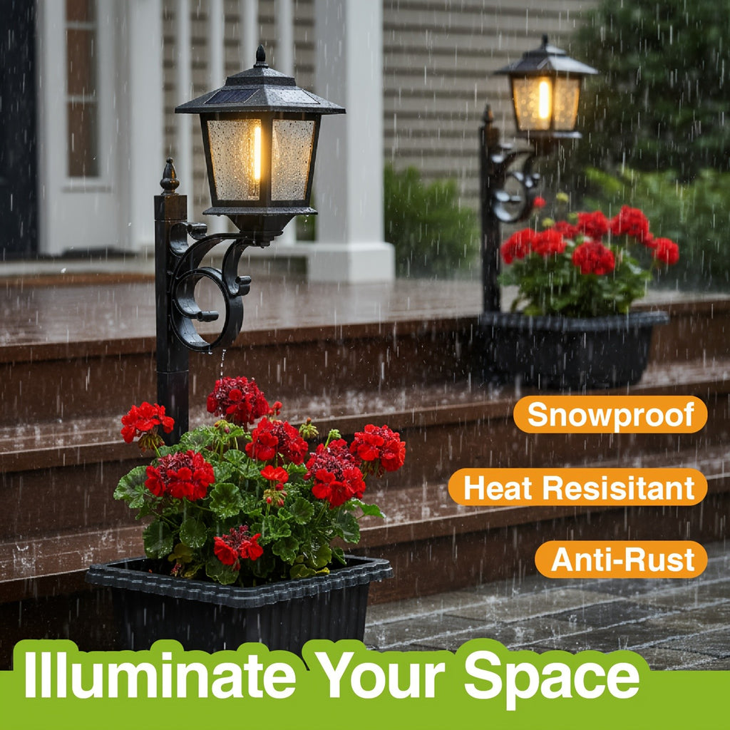 Solar Flower Pot Lamp Post Light Outdoor 2-in-1 – Glass Lampshade & Bulb, IP44 Waterproof, Wall Mount or Floor Standing, Decorative Garden Patio Lawn Front Door Light (1 or 2 Pack)