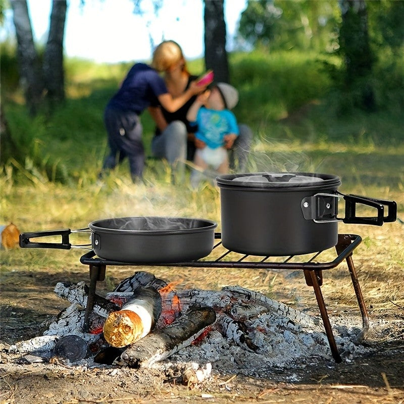 Portable Camping Cookware Set for 2-3 People - Pot Frying Pan Kettle with Cutlery - Foldable Space-Saving Outdoor Cooking Kit for Camping Hiking Backpacking - Lightweight Camp Kitchen Set