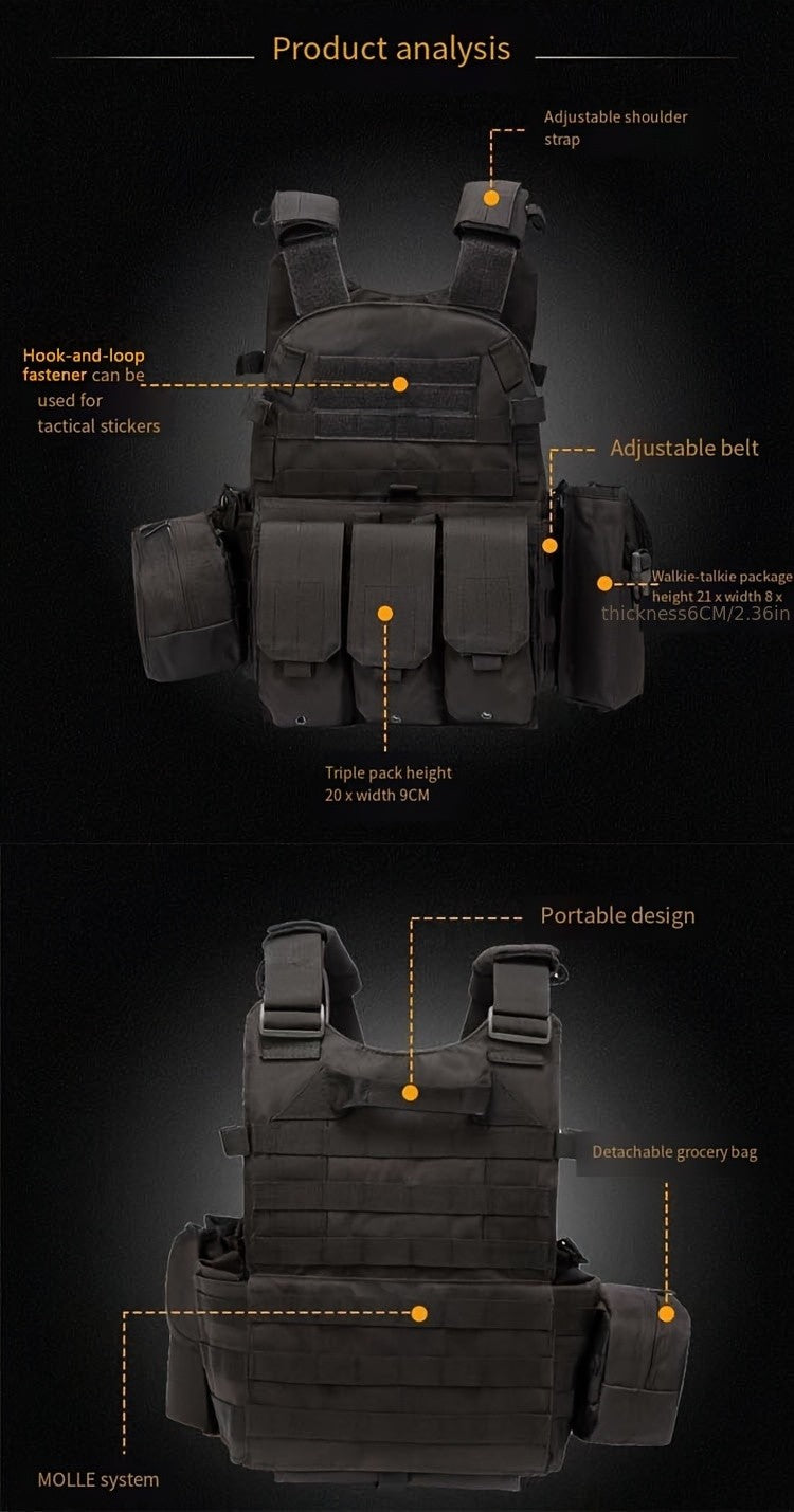 Tactical MOLLE Vest 6094 Multi-Functional Plate Carrier for Men - Outdoor Combat Training CS Airsoft Paintball Hunting Vest - Adjustable Military Green Black Army Green Brown Mud Color