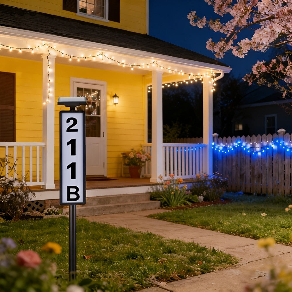 Solar House Number Light Outdoor - Ground Stake Lawn Lamp, No Wiring, Auto Night Lighting, IP44 Waterproof Address Plaque Light for Home, Mailbox, Driveway & Commercial - 1 Pack / 2 Pack