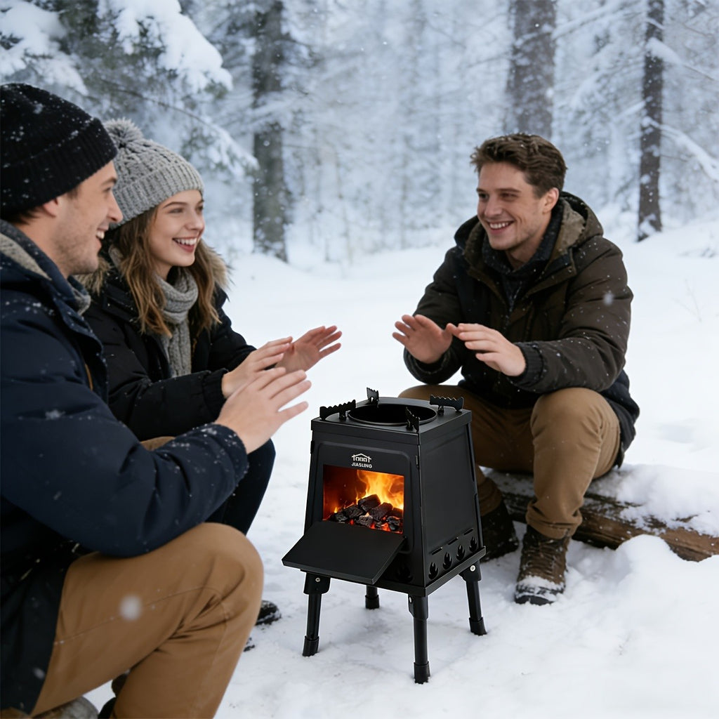 Portable Wood Burning Camp Stove 5LBS Stainless Steel Camping Stove for Outdoor Hiking Picnic BBQ Travel Emergency Cooking Firewood Charcoal No Batteries Required