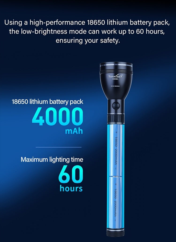 Outdoor Patrol Flashlight Rechargeable – 4000mAh Battery, 3 Adjustable Modes, High Lumen LED, Durable Tactical Torch for Camping, Hiking, Security & Emergency Use