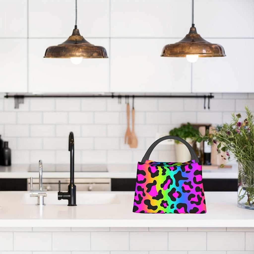 Insulated Lunch Bag Leopard Print for Women Men – Leak-Proof Zipper Cooler Tote Bag for Office Work Travel Picnic, Stylish Reusable Lunch Box 11x6.5x7in