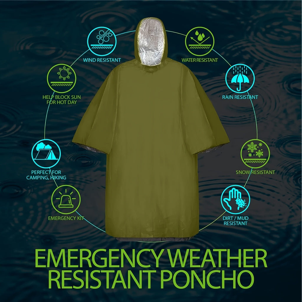 Emergency Rain Poncho Waterproof Two-Sided Thermal Blanket Pack – Portable Raincoat for Hiking Camping Survival Emergency Kit Bug Out Bag
