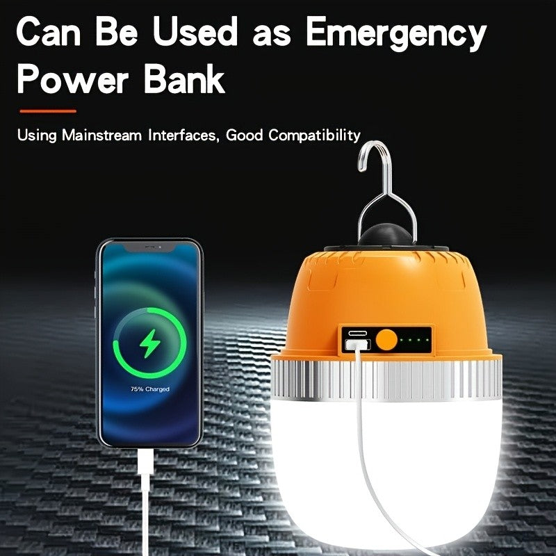 LED Camping Lantern USB Rechargeable – Ultra Bright Hanging Tent Light with Built-In Battery & Emergency Phone Charger for Camping, BBQ, Patio & Outdoor Use | Orange